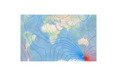 Nella mappa si vede come il polo sud magnetico sia fuori dall'Antartico