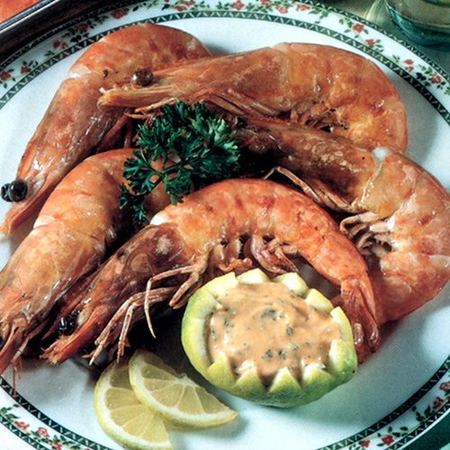 Gamberoni grigliati con salsa