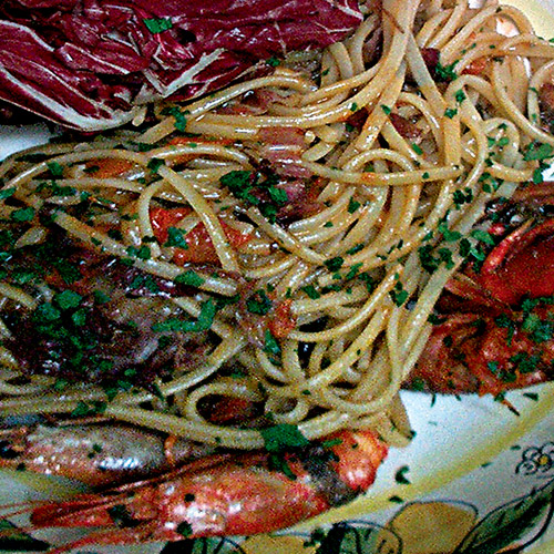 Linguine radicchio e gamberoni