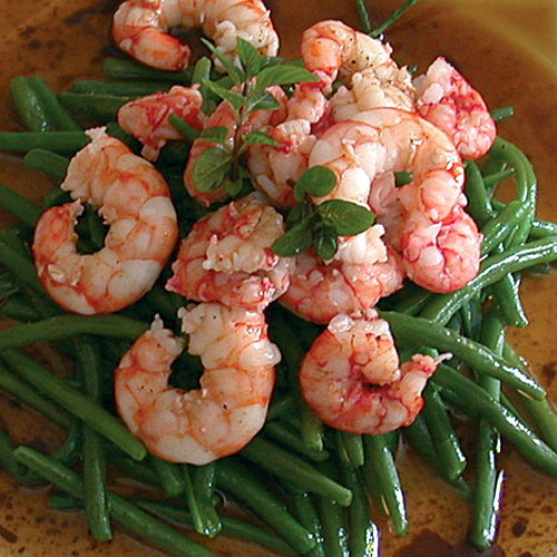 Fagiolini con gamberi in salsa di aceto