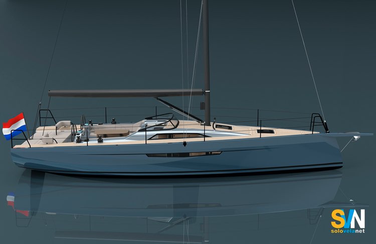 Il Saffier SL38 visto di tre quarti mette in evidenza il basso profilo della tuga e l’integrazione delle manovre correnti, elementi che contribuiscono a una gestione ordinata e funzionale della barca