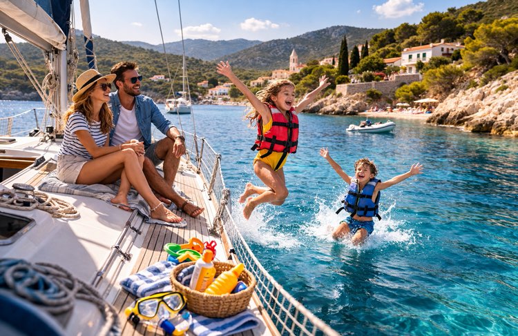 Per i bambini la barca a vela è un parco gioco continuo specialmente se sono a bordo con dei piccoli amici