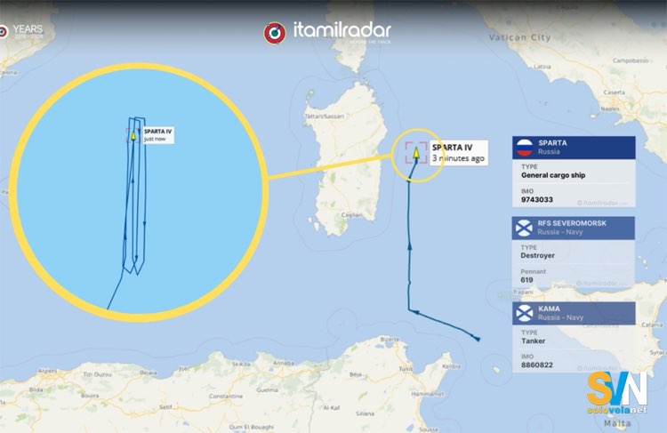 La Sparta IV si trova a est della Sardegna e continua ad andare verso nord, per poi tornare verso sud a una distanza da costa di circa 30 miglia nautiche