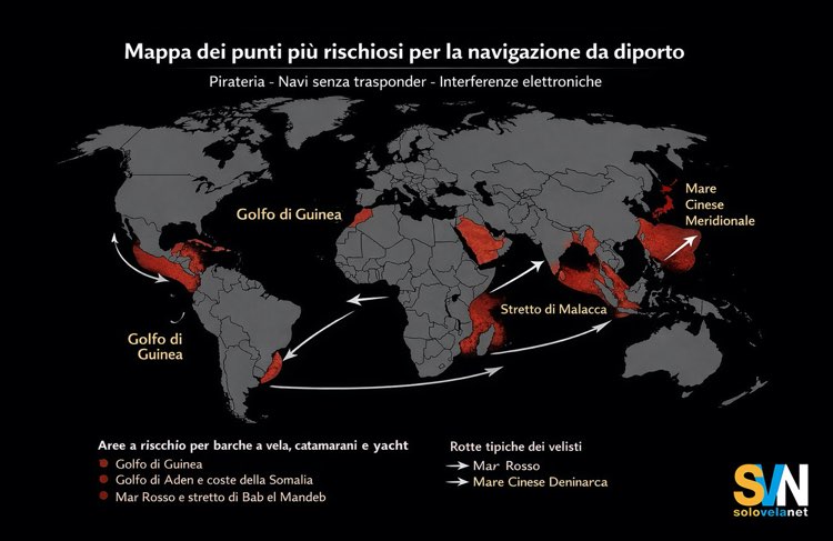 Una mappa realizzata riportando le zone critiche del globo dove i diportisti devono fare molta attenzione. Abbiamo segnalato tutte le zone di cui navigatori parlano in rete o che hanno segnalato gli organismi internazionali