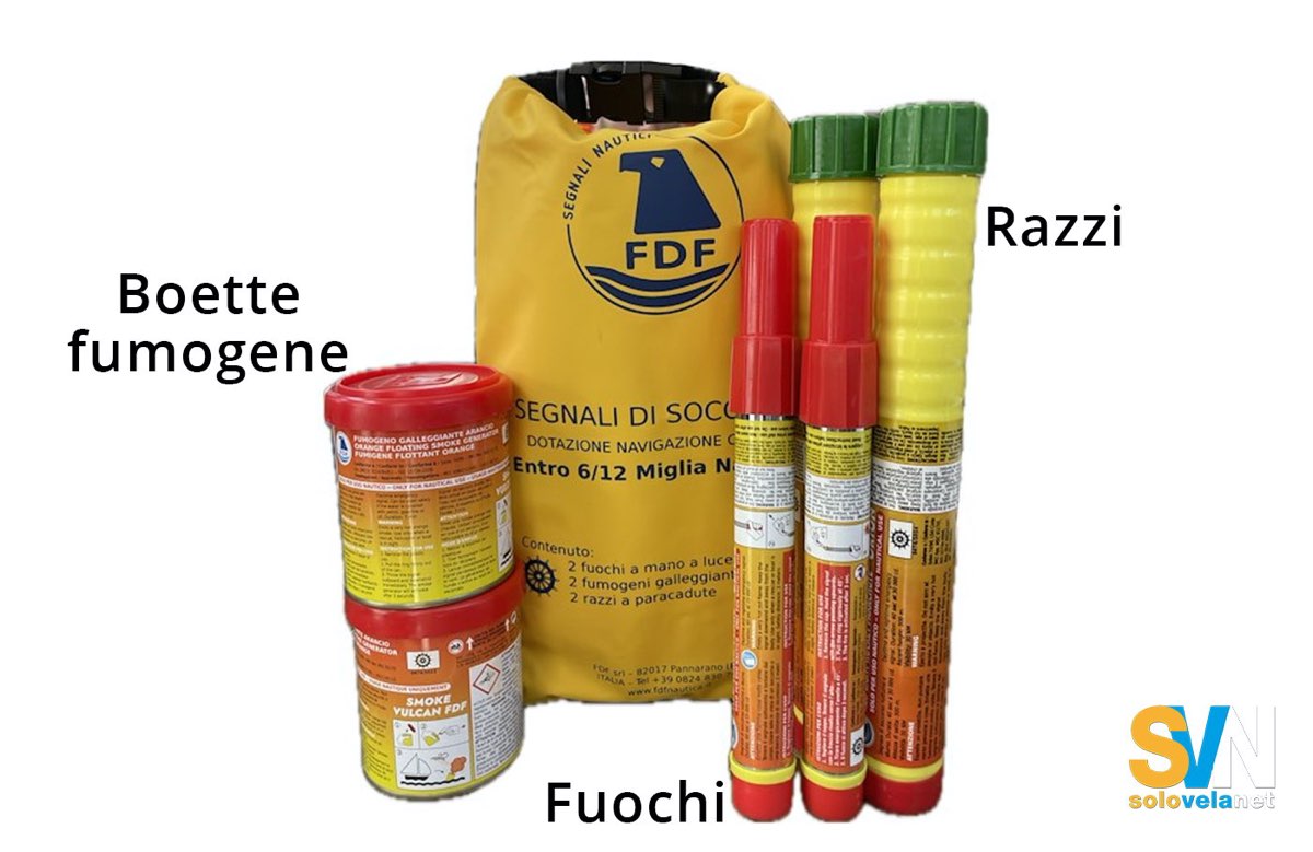 Segnali di soccorso pirotecnici: fuochi a mano, razzi e boette fumogene

