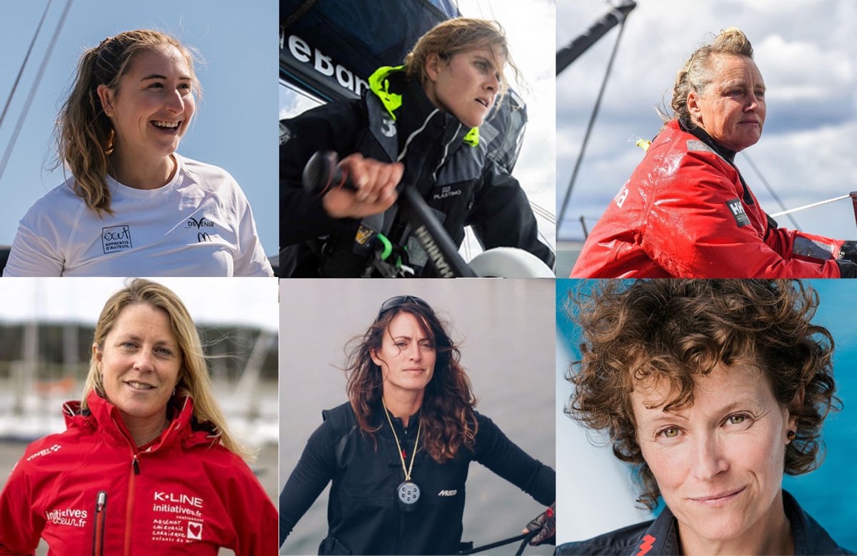 Le 6 donne del Vendée Globe. Da sinistra in alto: Violette Dorange, Clarisse Crémer, Pip Hare, Sam Davies, Justine Mettraux e Isabelle Joschke