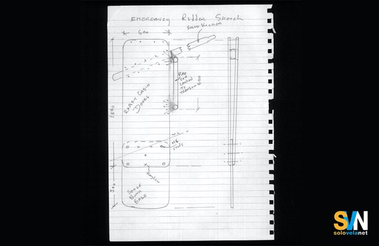 Il progetto del timone di fortuna creato da Dawson a bordo del Quokka