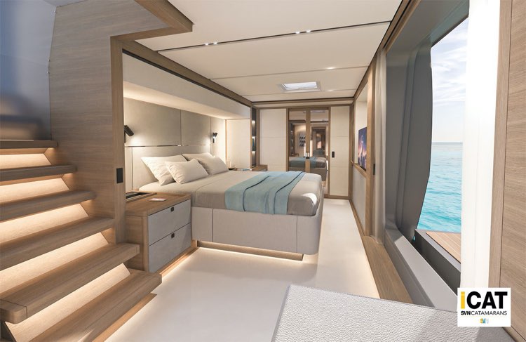 La cabina armatoriale dell'Eight2, una cabina che non ha nulla da inviaidare a maxiyacht a vela o Superyacht a motore decisamente più grandi dell'Eight2