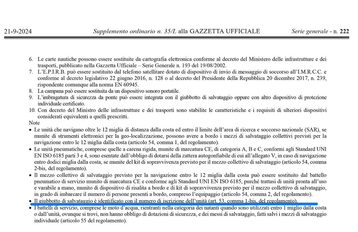 Il giubbotto di salvataggio è identificato con il numero di iscrizione dell’unità - art. 53, comma 1-bis, del regolamento