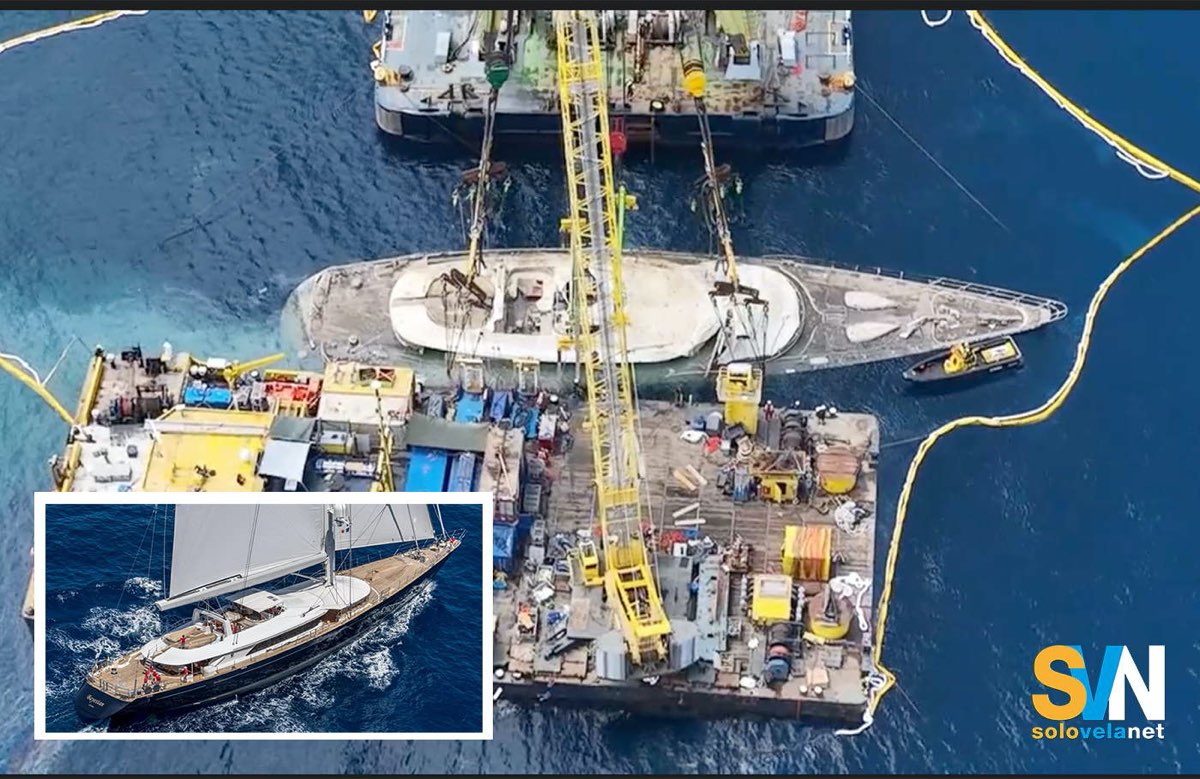 Le immagini dal drone del Bayesian appena riemerso