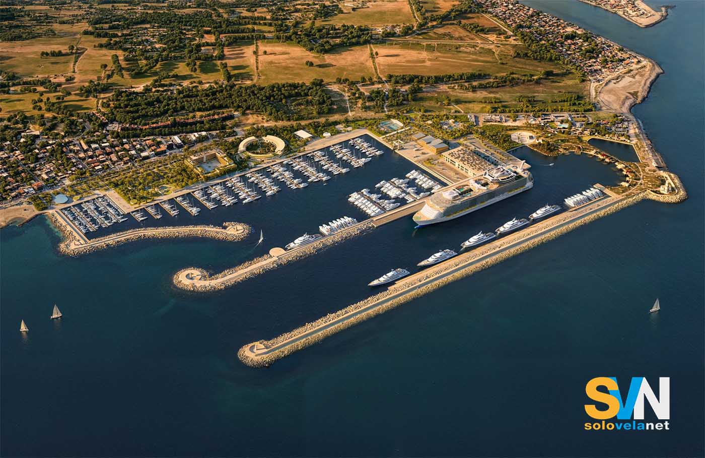 Un immagine che raffigura come dovrebbe essere il nuovo porto di Fiumicino, isola Sacra