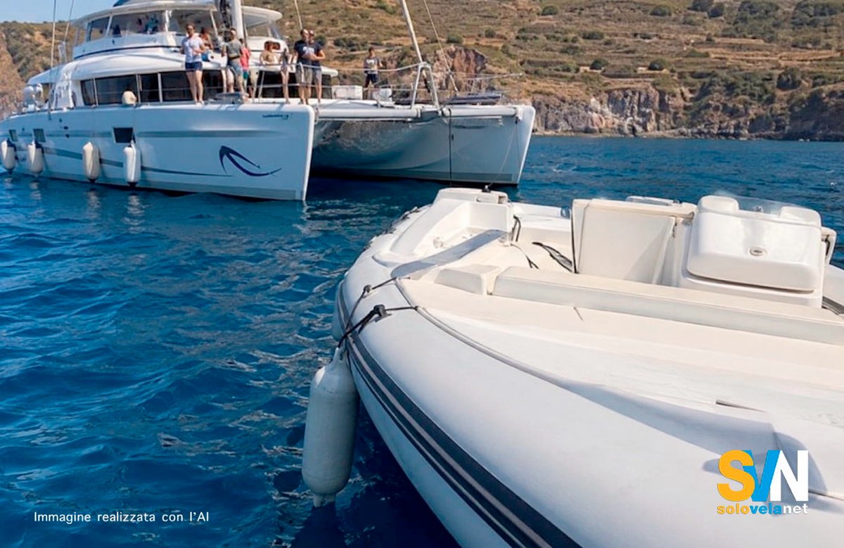 A Salina un catamarano è finito addosso a un gommeno fermo con due ragazze a bordo - L'immagine è creata dall'AI