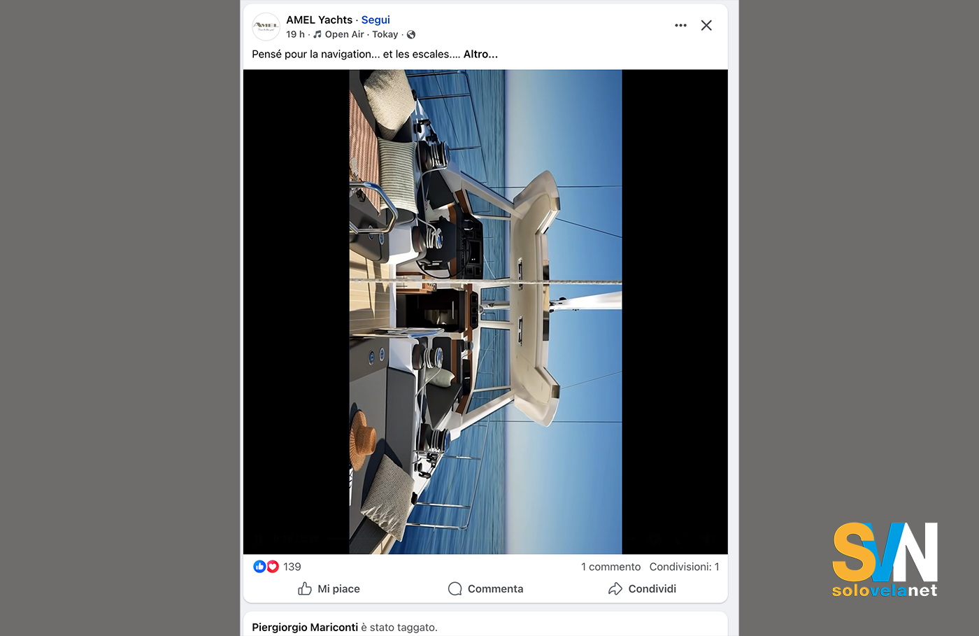 Il post del cantiere Amel su Facebook dove si sono usate fotografie orizzontali che i social riportano in verticale