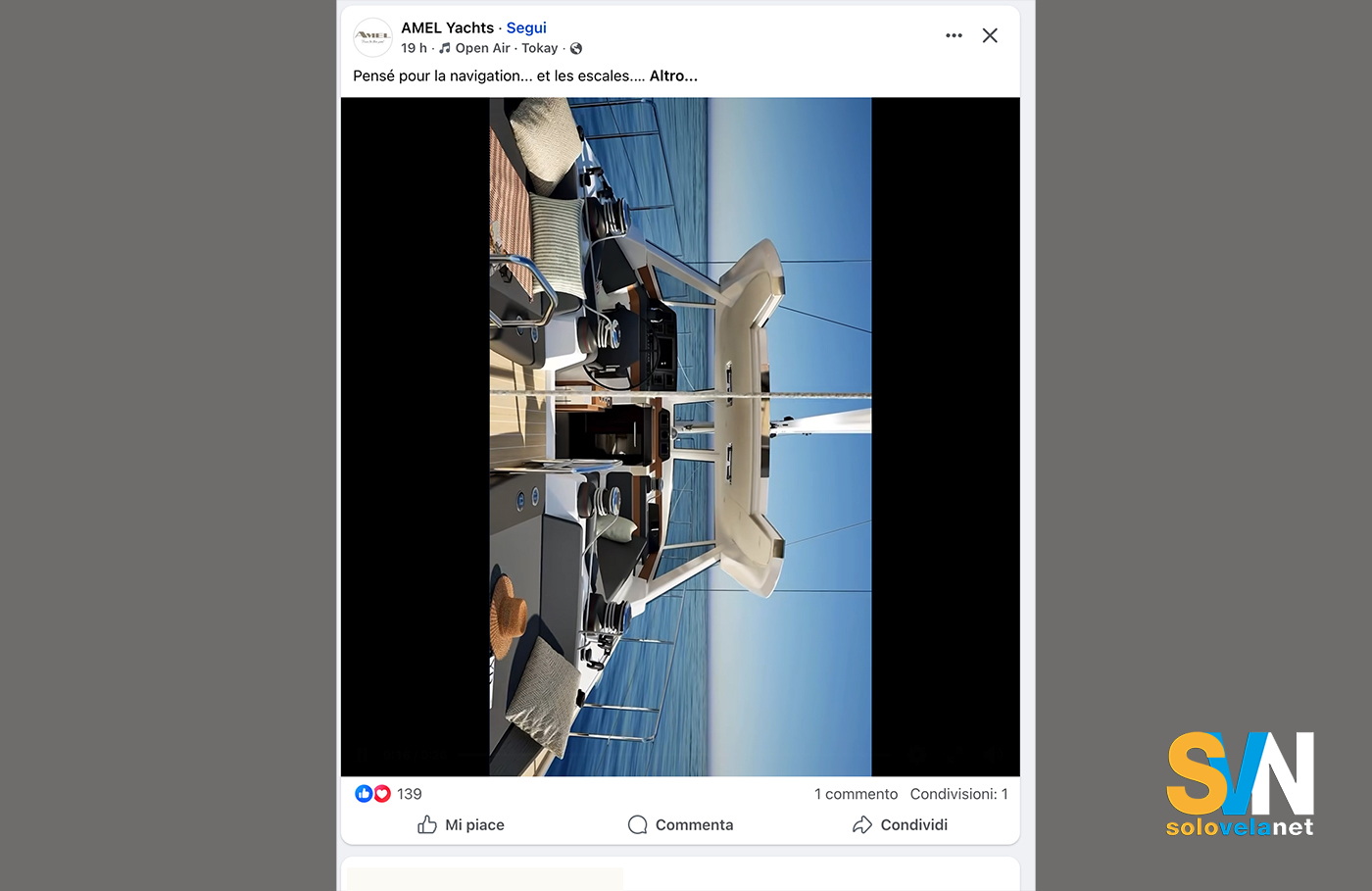 Il post del cantiere Amel su Facebook dove si sono usate fotografie orizzontali che i social riportano in verticale