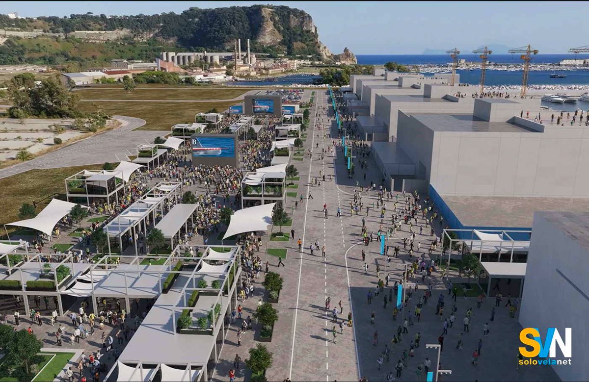 Il rendering della base di Coppa America che è in via di costruzione a Bagnoli