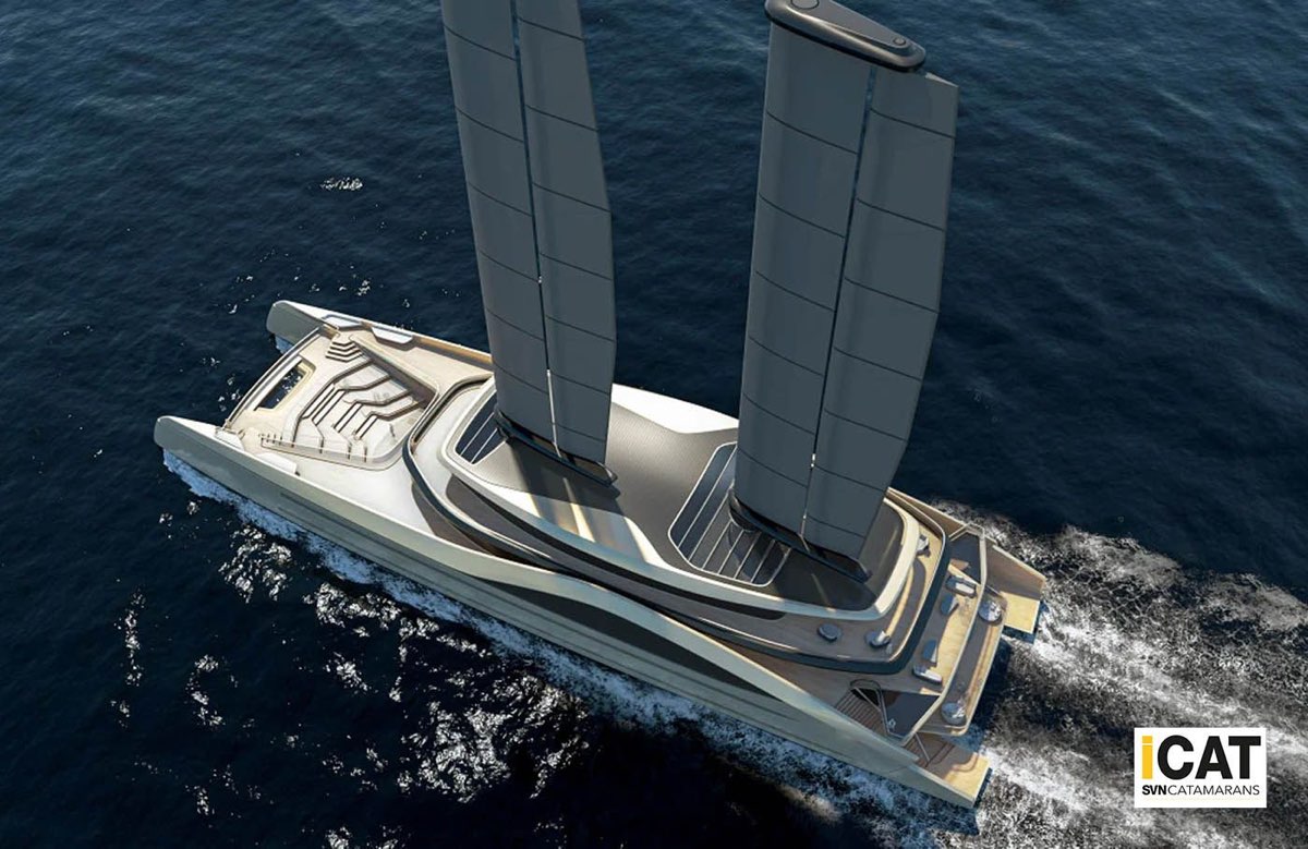 Tyrena, il catamarano di 76 metri che naviga con due ali automatizzate