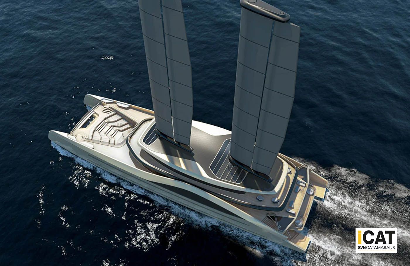 Tyrena, il catamarano di 76 metri che naviga con due ali automatizzate