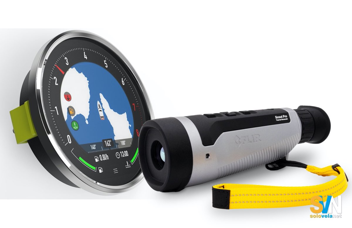 Nella fotografia il vincitore assoluto del DAME, il LXNAV E360, strumento multifunzione di derivazione areonautica e il FLIR Ocean Scout Pro, uno cannocchiale elettronico